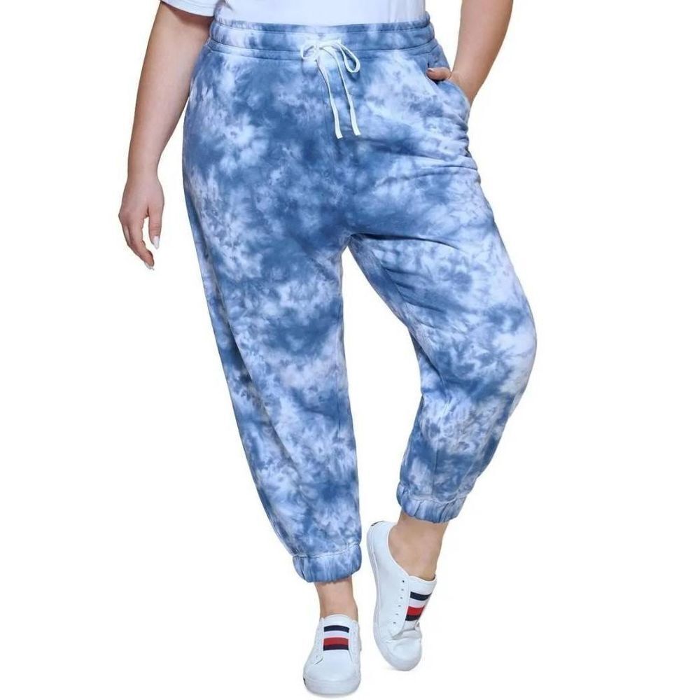 Tommy Hilfiger Sport Womens Blue Logo Tie Dye Jogger Pants Plus Size 0X